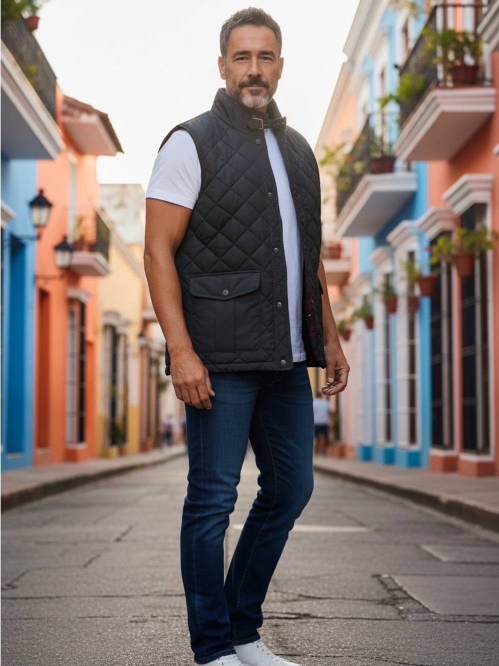Howick Men's Quilted Black Vest with Snap and Zip Front with Plaid Lining Size M